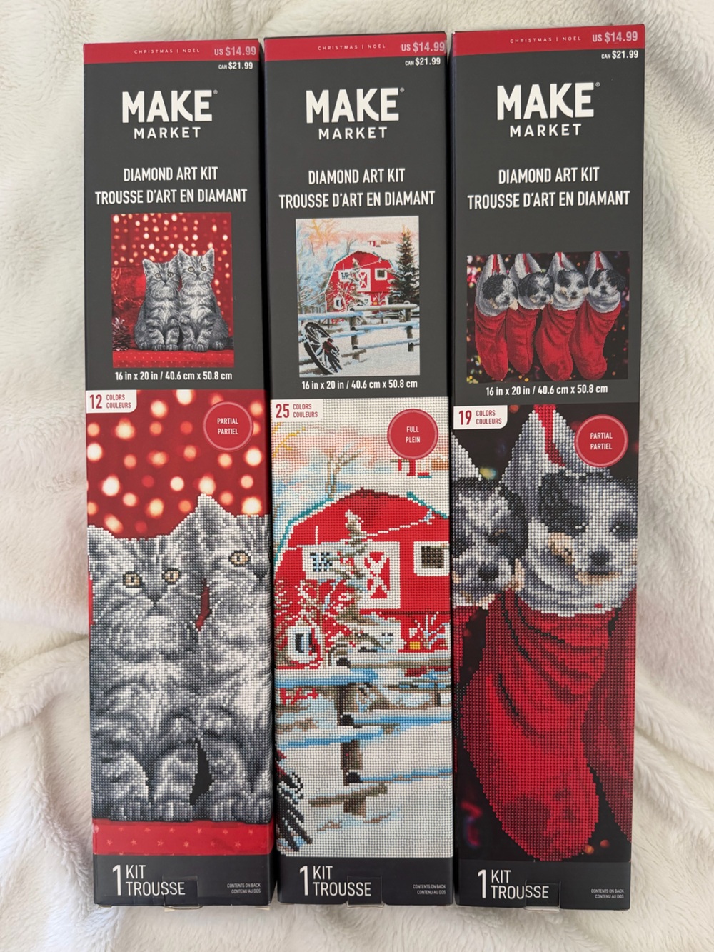 NEW Make Market Christmas Diamond Art Kits - Bundle of 3 - Kittens Barn Puppies